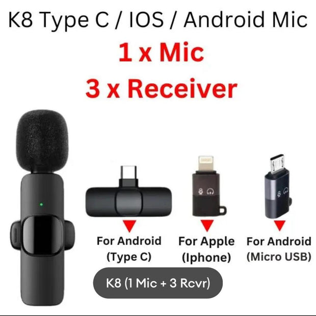 K8 Wireless 3 in 1 Noise Reduction Microphone